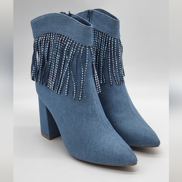 620- Top Moda Ankle Boots Alias-28 Blue Denim Size 7 NWT - Picture 3 of 11
